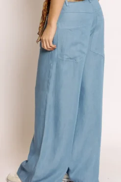 Tensione In Pantalone palazzo tela leggera denim celeste