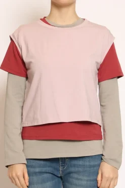 Set tre t-shirt in jersey elasticizzato rosa/cherry/taupe