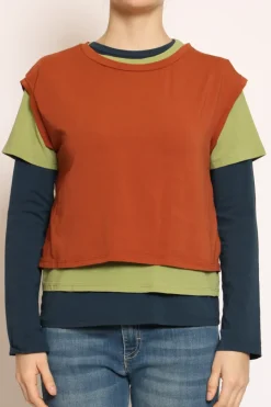 Set tre t-shirt in jersey elasticizzato coccio/oliva/blu