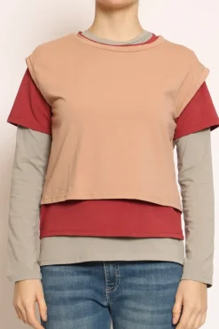 Set tre t-shirt in jersey elasticizzato peach/cherry/taupe