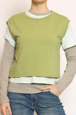 Set tre t-shirt in jersey elasticizzato oliva/acqua/taupe