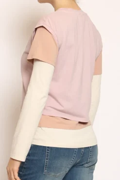 Set tre t-shirt in jersey elasticizzato rosa/peach/burro