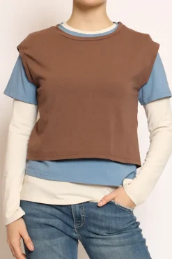 Set tre t-shirt in jersey elasticizzato moka/avio/burro