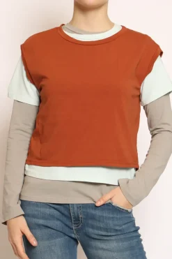 Set tre t-shirt in jersey elasticizzato coccio/acqua/taupe