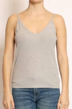 Top lurex argento scollo a v