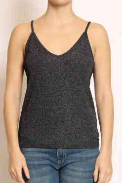 Top lurex argento scollo a v
