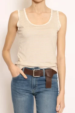 Zeroassoluto Top righe fine con passamaneria bianco/beige