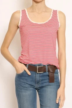 Zeroassoluto Top righe fine con passamaneria bianco/rosso