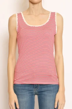 Zeroassoluto Top righe fine con passamaneria bianco/rosso
