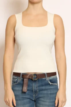 Kontatto Top scollo quadrato in filo di viscosa off white