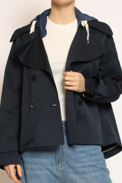 Tensione In Trench in cotone con cappuccio nylon rimovibile