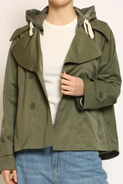Tensione In Trench in cotone con cappuccio nylon rimovibile