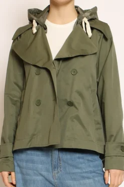 Tensione In Trench in cotone con cappuccio nylon rimovibile