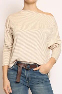 Zeroassoluto T-shirt CLOE righe in jersey beige/bianco