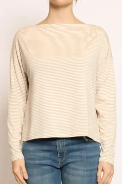 Zeroassoluto T-shirt CLOE righe in jersey beige/bianco