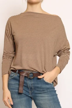 Zeroassoluto T-shirt CLOE righe in jersey moro/beige