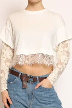 Tensione In T-shirt inserti in pizzo burro