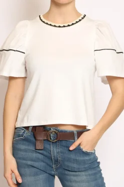 Have one T-shirt manica palloncino righina bianco/bianco