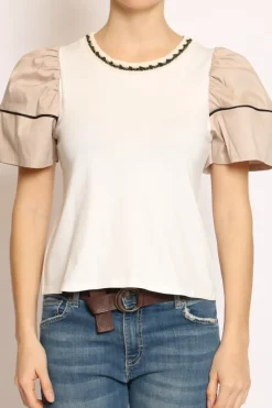 Have one T-shirt manica palloncino righina bianco/beige