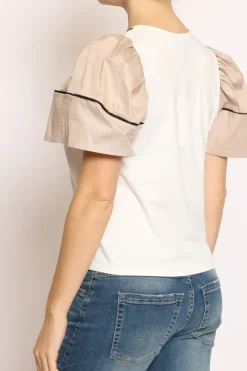 Have one T-shirt manica palloncino righina bianco/beige