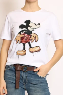 Tensione In T-shirt patch topo bianco mickey
