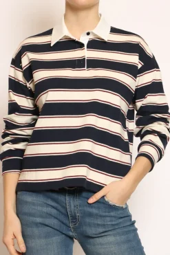 Zeroassoluto T-shirt polo a righe blu/burro/bordeaux