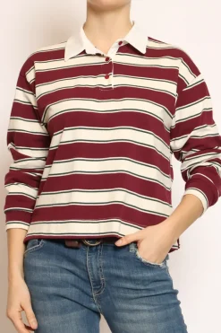 Zeroassoluto T-shirt polo a righe bordeaux/burro/verde bottiglia