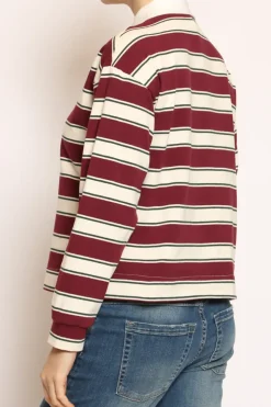 Zeroassoluto T-shirt polo a righe bordeaux/burro/verde bottiglia