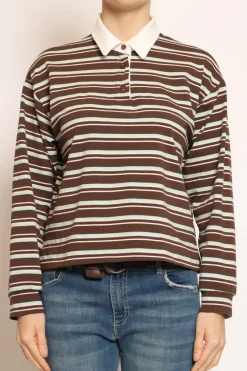 Zeroassoluto T-shirt polo a righe moka/acqua/burro