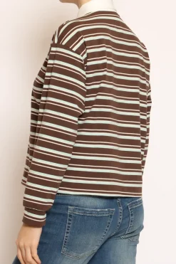 Zeroassoluto T-shirt polo a righe moka/acqua/burro
