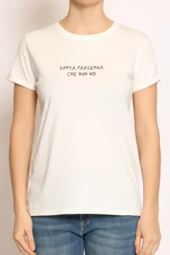 Vicolo T-shirt ricamo PAZIENZA bianco/moro