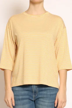 Zeroassoluto T-shirt righe a scatola in jersey manica 3/4 senape/bianco