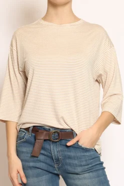 Zeroassoluto T-shirt righe a scatola in jersey manica 3/4 beige/bianco