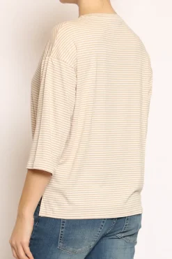 Zeroassoluto T-shirt righe a scatola in jersey manica 3/4 beige/bianco