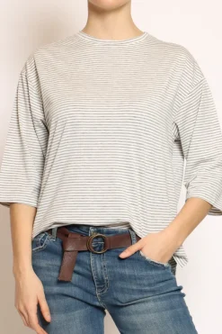 Zeroassoluto T-shirt righe a scatola in jersey manica 3/4 grigio/bianco