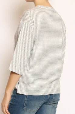 Zeroassoluto T-shirt righe a scatola in jersey manica 3/4 grigio/bianco
