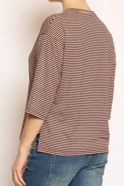 Zeroassoluto T-shirt righe a scatola in jersey manica 3/4 moro/rosa
