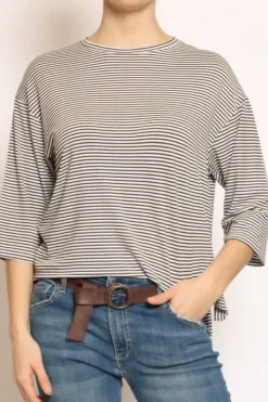 Zeroassoluto T-shirt righe a scatola in jersey manica 3/4 militare/bianco