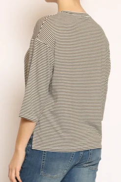 Zeroassoluto T-shirt righe a scatola in jersey manica 3/4 militare/bianco