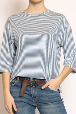 Zeroassoluto T-shirt righe a scatola in jersey manica 3/4 jeans/bianco