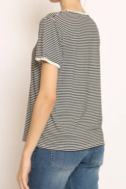 Zeroassoluto T-shirt righe fine con macramu00e8 bianco/nero