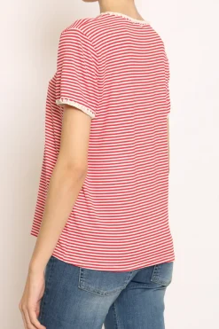 Zeroassoluto T-shirt righe fine con macramu00e8 bianco/rosso