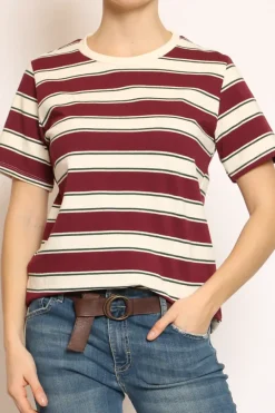 Zeroassoluto T-shirt righe girocollo bordeaux/burro/verde bottiglia
