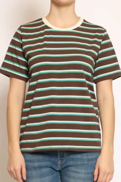 Zeroassoluto T-shirt righe girocollo moka/azzurro/verde